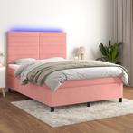 vidaXL Boxspring met matras en LED fluweel roze 140x200 cm, Verzenden, Nieuw