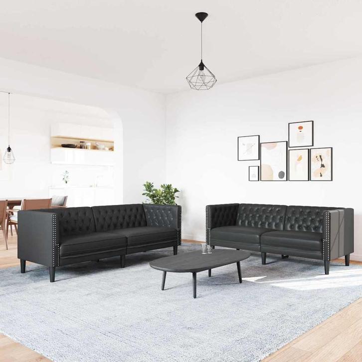 vidaXL Bankstel 2 pcs Zwart 194 x 74,5 x 70,5 cm Kunstleer, Huis en Inrichting, Zetels | Zetels, Nieuw, Verzenden