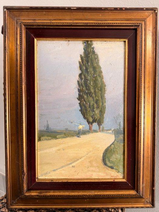 Vittore Zanetti Zilla (1864-1946) - I due Cipressi, Antiek en Kunst, Kunst | Schilderijen | Klassiek