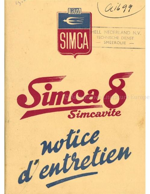 1949 SIMCA 8 SIMCAVITE INSTRUCTIEBOEKJE FRANS, Autos : Divers, Modes d'emploi & Notices d'utilisation, Enlèvement ou Envoi