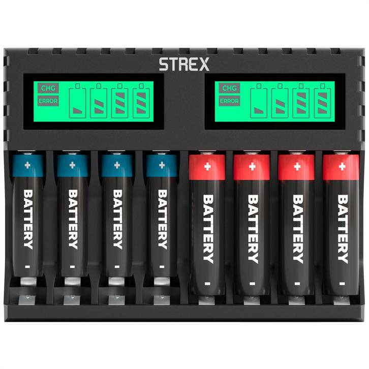 Strex Batterij Oplader -8x AA/AAA Batterijen-USB Oplaadbaar, Audio, Tv en Foto, Opladers, Verzenden