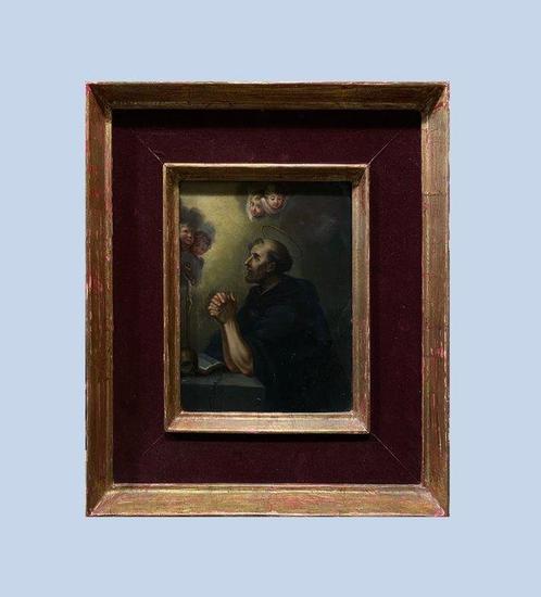 École espagnole (XVII) - La prière de Saint Dominique, Antiek en Kunst, Kunst | Schilderijen | Klassiek