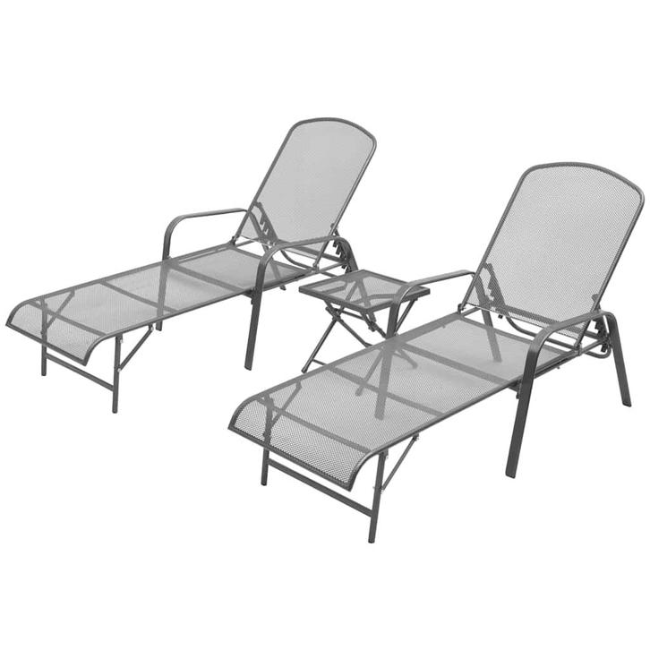 vidaXL Ligbedden 2 st met tafel staal antraciet, Tuin en Terras, Ligbedden, Nieuw, Verzenden