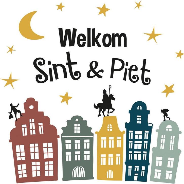 Raamstickers Welkom Sint En Piet 5st, Hobby en Vrije tijd, Feestartikelen, Nieuw, Verzenden