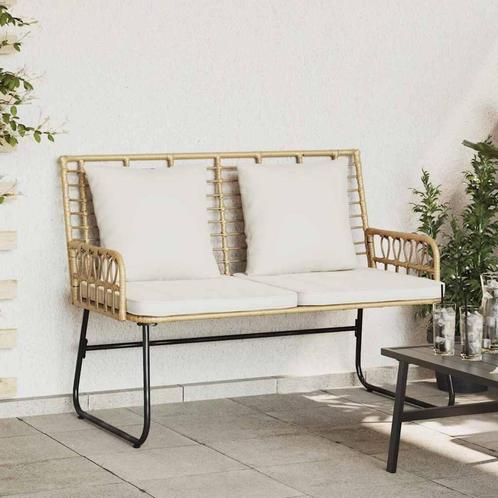 vidaXL Tuinbank Bruin en Crème Poly riet, staal, Tuin en Terras, Tuinsets en Loungesets, Nieuw, Verzenden
