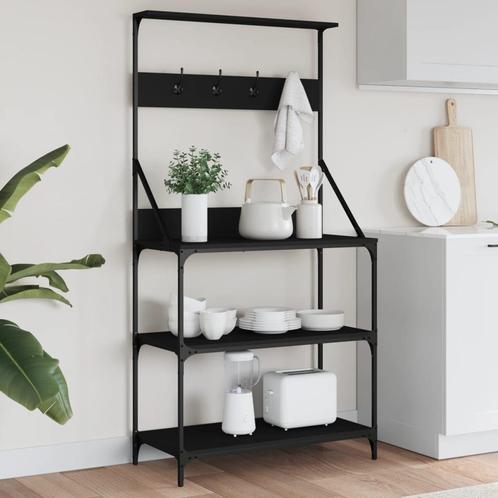 vidaXL Bakkersrek met haken 4-laags bewerkt hout zwart, Huis en Inrichting, Keuken | Keukenbenodigdheden, Nieuw, Verzenden