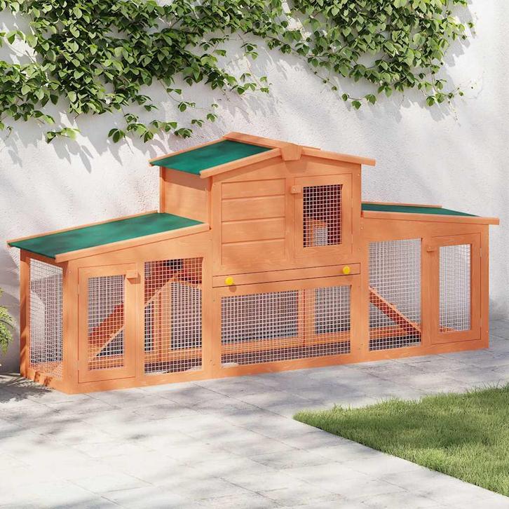 vidaXL Konijnenhok voor buiten met daken groot hout, Dieren en Toebehoren, Knaagdieren en Konijnen | Hokken en Kooien, Nieuw, Verzenden