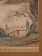 Très belle peinture de paysage « Sur le pont », signée -, Antiquités & Art