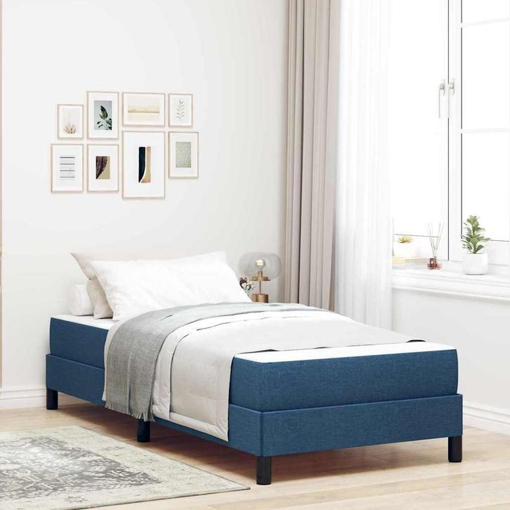 vidaXL Boxspring bed met matras Blauw 100 x 200 cm Stof, Huis en Inrichting, Slaapkamer | Bedden, Nieuw, Verzenden