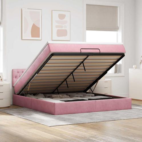 vidaXL Bed poef met matras en LEDs 180x200 cm fluweel roze, Huis en Inrichting, Slaapkamer | Bedden, Nieuw, Verzenden