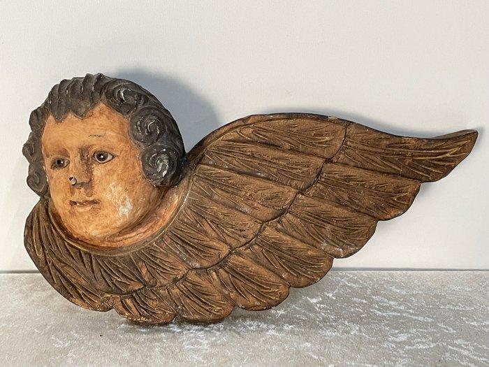 Prachtige Oude Houten Handgesneden Engel - 34 cm - Hout -, Antiek en Kunst, Kunst | Niet-Westerse kunst