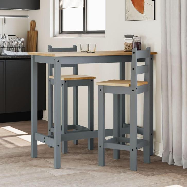 vidaXL Barstoelen 2 st massief grenenhout grijs, Huis en Inrichting, Complete eetkamers, Nieuw, Verzenden