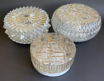 Lamp - Glas, metaal - Drie vintage plafonnières