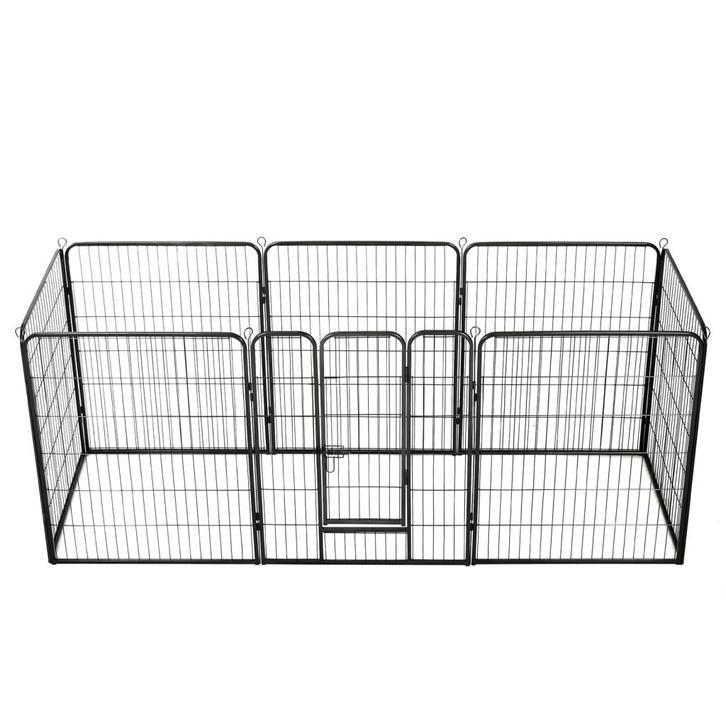 vidaXL Hondenren met 8 panelen 80x100 cm staal zwart, Dieren en Toebehoren, Hondenbenches, Nieuw, Verzenden