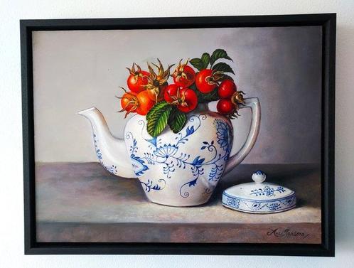 Alfonso Moreno (1947) - Theepot met rozenbottels, Antiek en Kunst, Kunst | Schilderijen | Klassiek