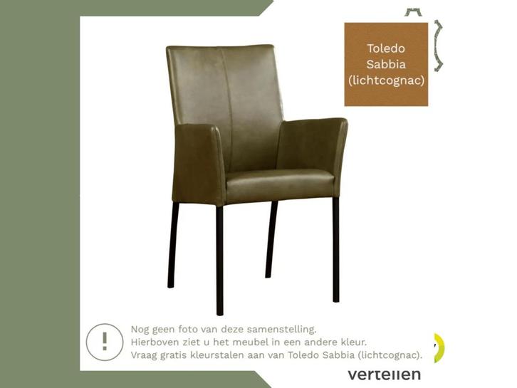 Leren eetkamerstoel Comfort met armleuning - Toledo Sabbia, Huis en Inrichting, Stoelen, Bruin, Eén, Nieuw, Leer, Ophalen of Verzenden