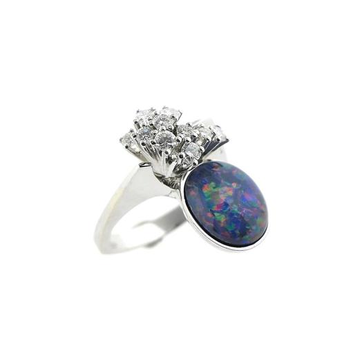 Witgouden cocktailring met diamant en triplet opaal, Handtassen en Accessoires, Ringen, Dame, Met edelsteen, Overige kleuren, 17 tot 18