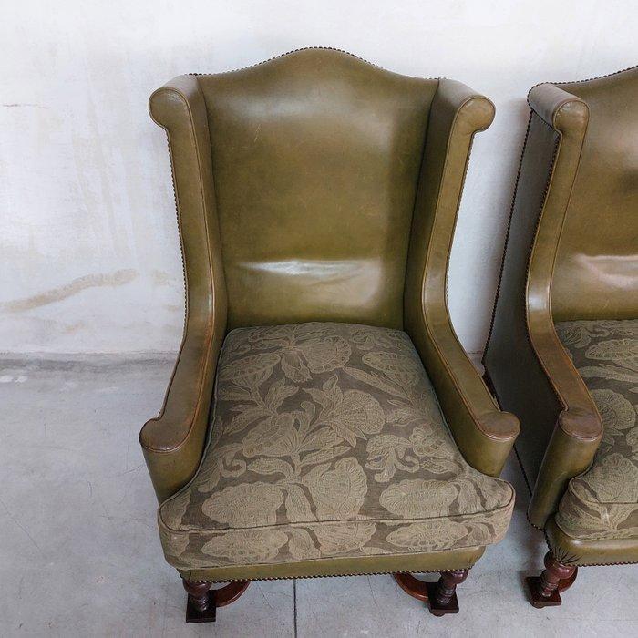 chesterfield style - Fauteuil (2) - Leder, Hout -, Antiek en Kunst, Curiosa en Brocante