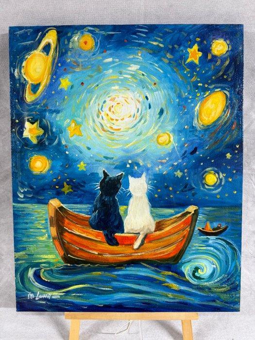 Michele Luna (1980) - Una Notte Stellata in Compagnia, Antiquités & Art, Art | Peinture | Classique