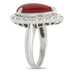 Ring Platina 1,27ct Diamanten en Koraal Ring, Platina -, Handtassen en Accessoires, Ringen, Nieuw