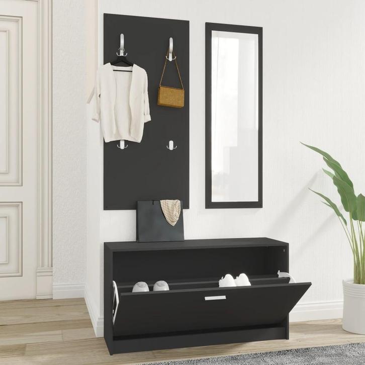 vidaXL Schoenenkastset 3-in-1 bewerkt hout zwart, Maison & Meubles, Armoires | Armoires à chaussures, Envoi