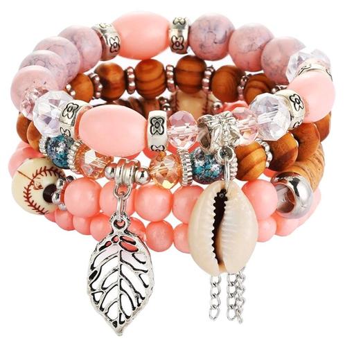 Fako Bijoux® - Armband Set - Boho - Bohemian - Schelp - Roze, Handtassen en Accessoires, Armbanden, Verzenden