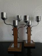 Kandelaar (2) - Hout (Eik) met handvat - Chrome - Art Deco