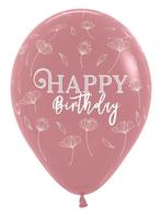 Ballonnen Happy Birthday Blossom Rosewood 30cm 25st, Nieuw, Verzenden