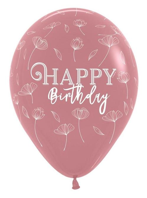 Ballonnen Happy Birthday Blossom Rosewood 30cm 25st, Hobby en Vrije tijd, Feestartikelen, Nieuw, Verzenden