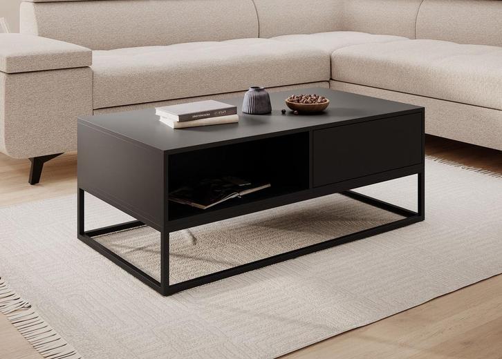 Meubella | salontafel zwart met opbergruimte lades, Huis en Inrichting, Tafels | Salontafels, Nieuw, 50 tot 100 cm, 50 tot 75 cm