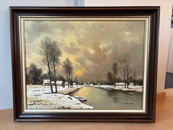 Herman Verlinden (XX) - Winterlandschap, Antiquités & Art, Art | Peinture | Classique