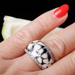 Anneau en argent émaillé avec motif floral - Hauteur : 14 mm, Verzamelen