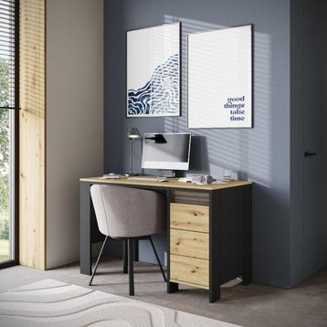 Meubella bureau eiken zwart 122 cm | met 3 lades, Huis en Inrichting, Bureaus, Verzenden, Nieuw