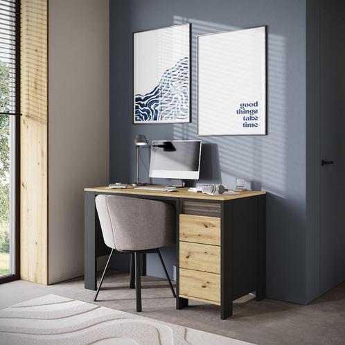 Meubella bureau eiken zwart 122 cm | met 3 lades, Huis en Inrichting, Bureaus, Nieuw, Verzenden