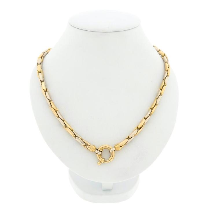 18 Krt. Bicolor gouden cardano schakel ketting | 46 cm, Handtassen en Accessoires, Kettingen, Overige kleuren, Gebruikt, Goud