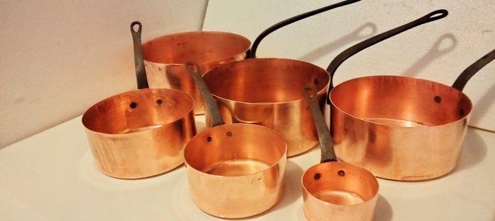 Kookpottenset - Koper - Set pannen voor de keuken, Antiek en Kunst, Antiek | Keukengerei