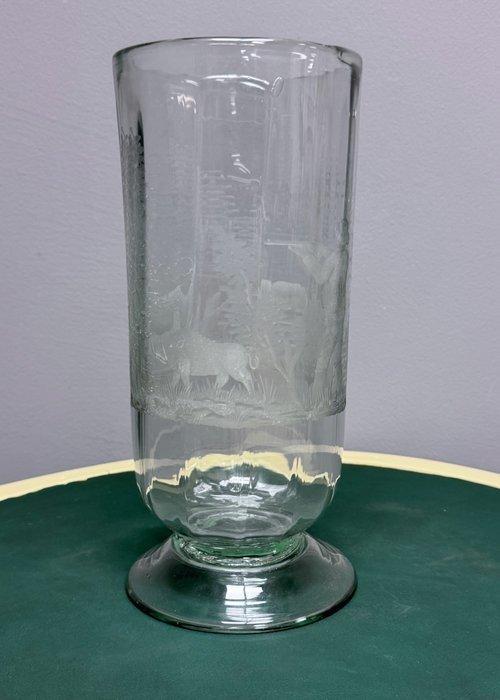 Vaas - Glas - met de hand gegraveerd, jachtmotieven, Antiek en Kunst, Antiek | Glaswerk en Kristal