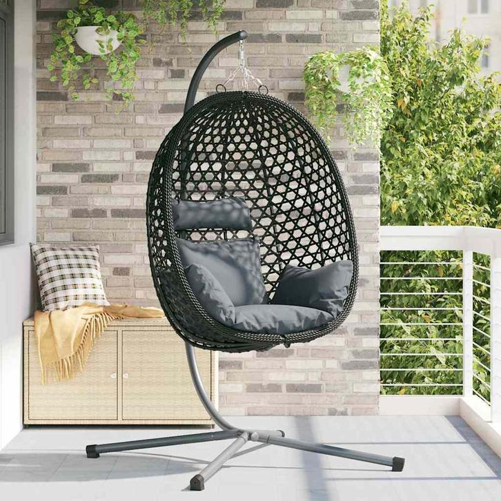 vidaXL Hangende ei-stoel Antraciet en zwart 104 x 100 x 191, Tuin en Terras, Overige Tuin en Terras, Nieuw, Verzenden