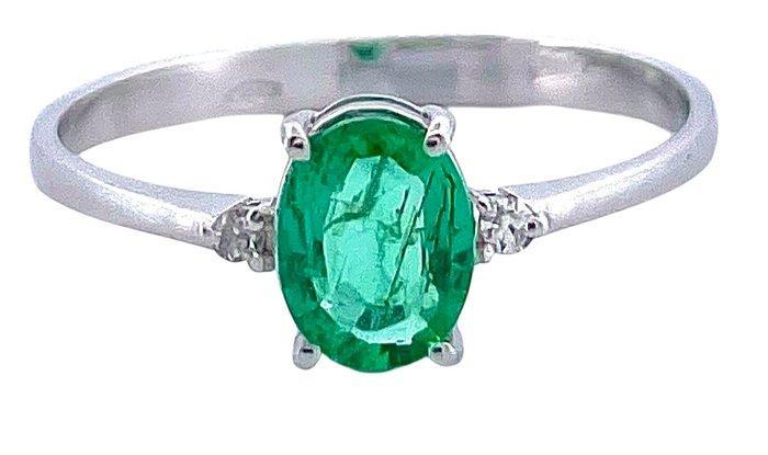 Zonder Minimumprijs - Ring - 18 karaat Witgoud Smaragd -, Handtassen en Accessoires, Ringen