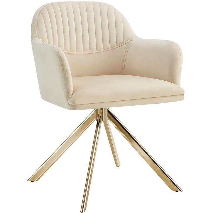 tectake Lona fluwelen draaistoel met dikke vulling - creme/g, Huis en Inrichting, Stoelen, Verzenden