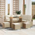 vidaXL Tuinbank Set met kussen 9 pcs Beige Poly rattan, Verzenden, Nieuw