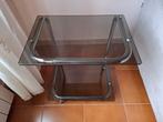 Middentafel - glas en staal - Gerookte glazen tafel 70s, Antiek en Kunst