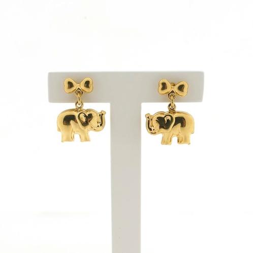 18 Krt. Gouden oorstekers van een olifant (strik, oorbellen), Handtassen en Accessoires, Oorbellen, Overige kleuren, Gebruikt