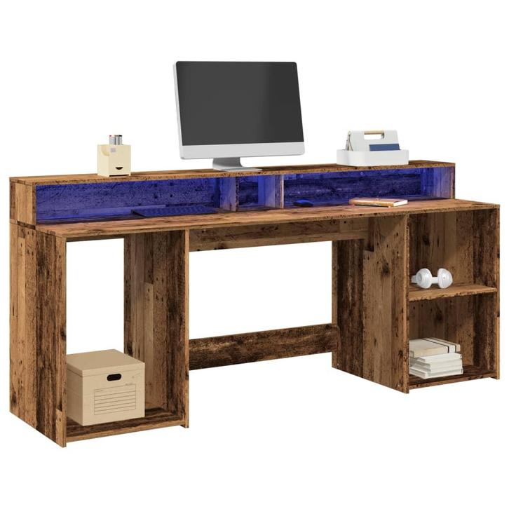 vidaXL Bureau met LED-verlichting 200x55x91 cm bewerkt hout, Maison & Meubles, Bureaux, Envoi
