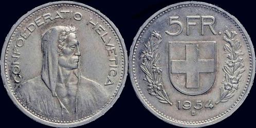 Switserland 5 frank 1954b zilver, Postzegels en Munten, Munten | Europa | Niet-Euromunten, België, Verzenden
