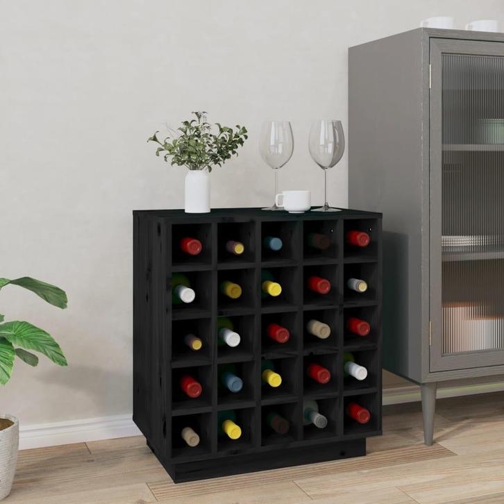 vidaXL Wijnkast 55,5x34x61 cm massief grenenhout zwart, Huis en Inrichting, Woonaccessoires | Wijnrekken, Nieuw, Verzenden