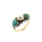 Gouden/zilveren ring met aventurijn, parel en turquoise, Gebruikt, Overige kleuren, 19 tot 20, Ophalen of Verzenden