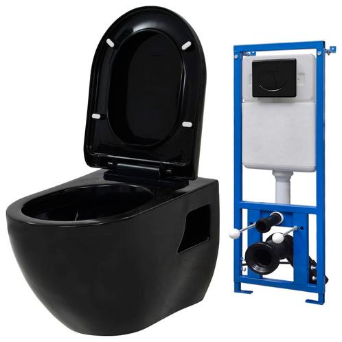 vidaXL Hangend toilet met verborgen stortbak keramiek zwart, Doe-het-zelf en Bouw, Sanitair, Nieuw, Verzenden
