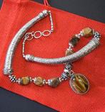 Halsketting 45 cm + hanger 2,5 cm en kralen van tijgeroog -, Verzamelen