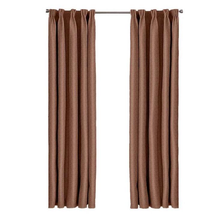 Verduisterend geweven gordijn met haken | Larson, Huis en Inrichting, Stoffering | Gordijnen en Lamellen, Bruin, Nieuw, Verzenden